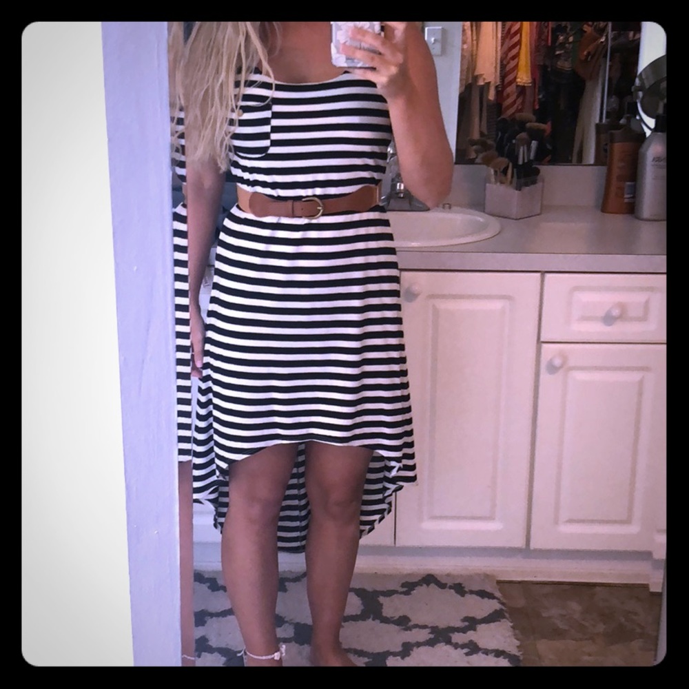 Black/white striped hi/lo dress